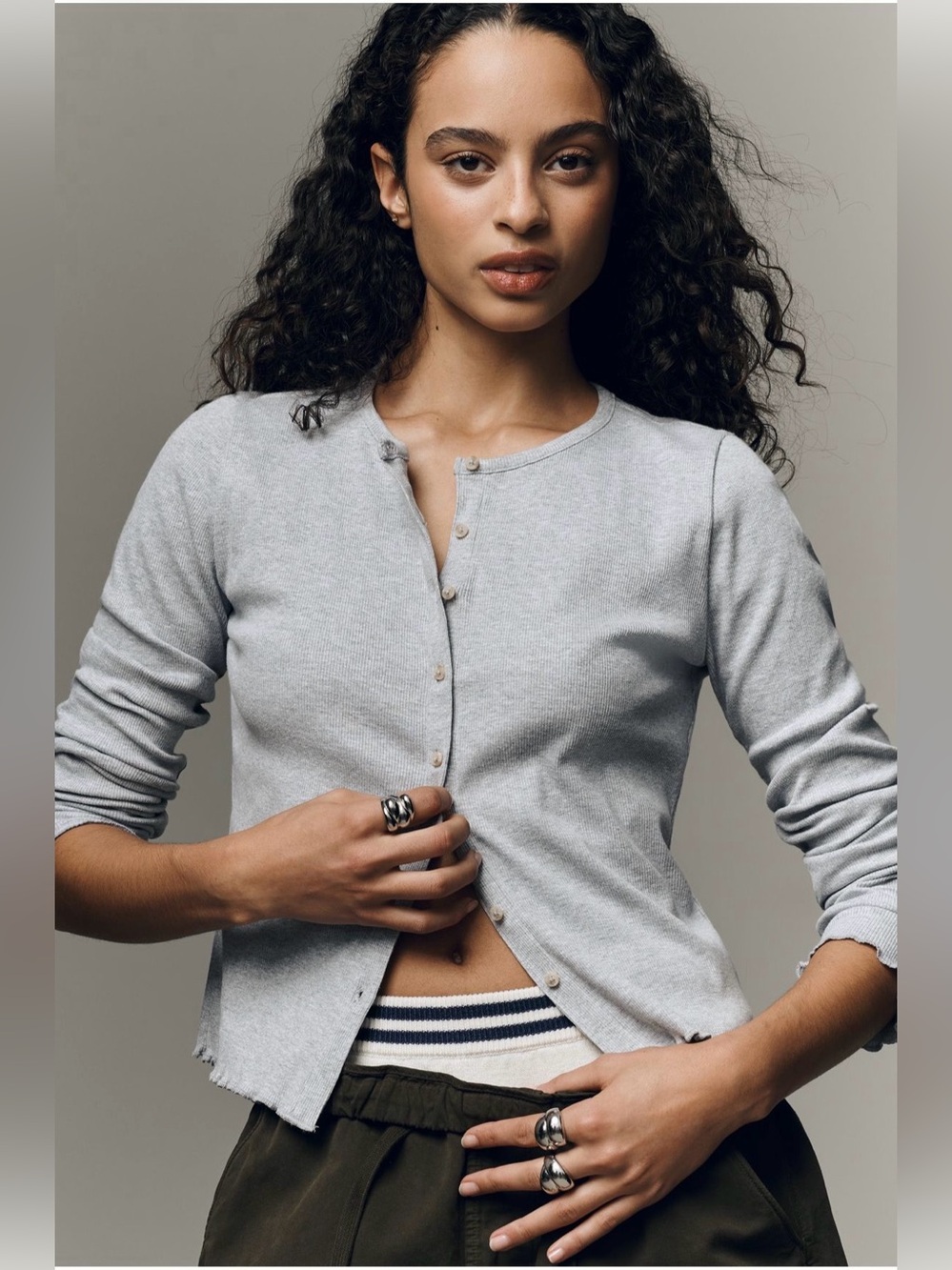 Anthropologie Pilcro Long-Sleeve Ruffle-Hem Cardigan Sweater